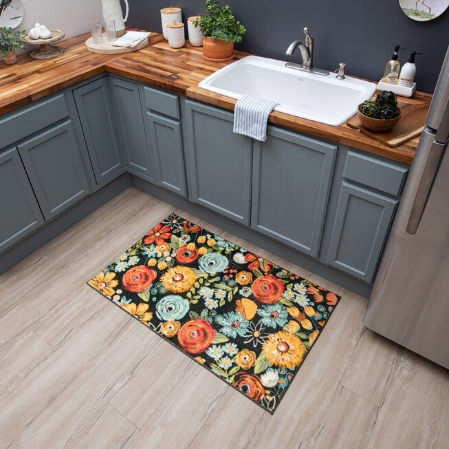 Chalkboard Flowers Kitchen Rug, , alternate image number null
