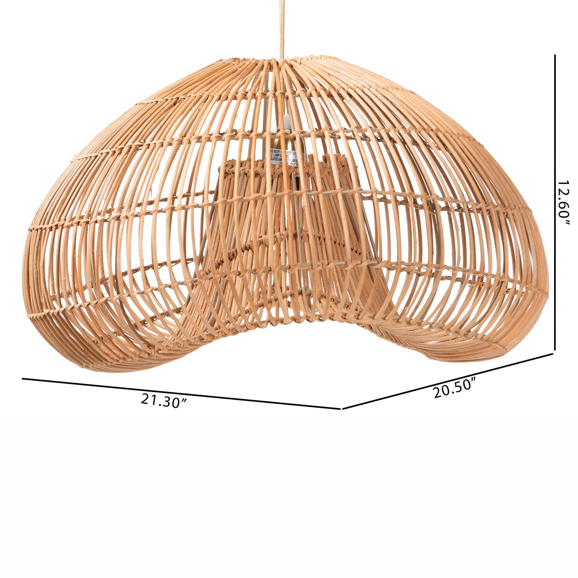 Hansa Natural Rattan Pendant Lampshade - Handcrafted Dome-Shape Ceiling Light Cover, BROWN, alternate image number 3