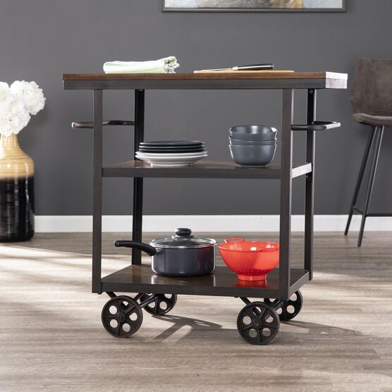 Elystan Industrial Rolling Kitchen Island, BROWN, hi-res image number null