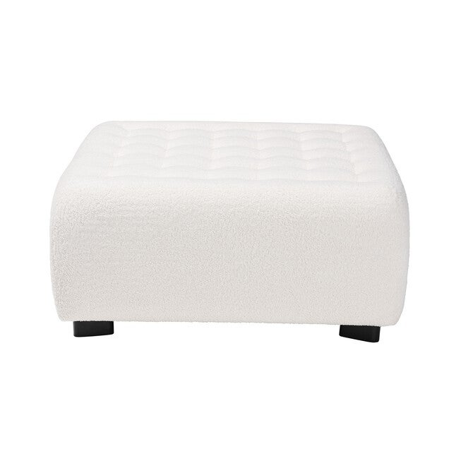 Athena Modern And Contemporary Ivory Boucle Upholstered And Black Finished Wood Square Ottoman, , on-hover image number 1