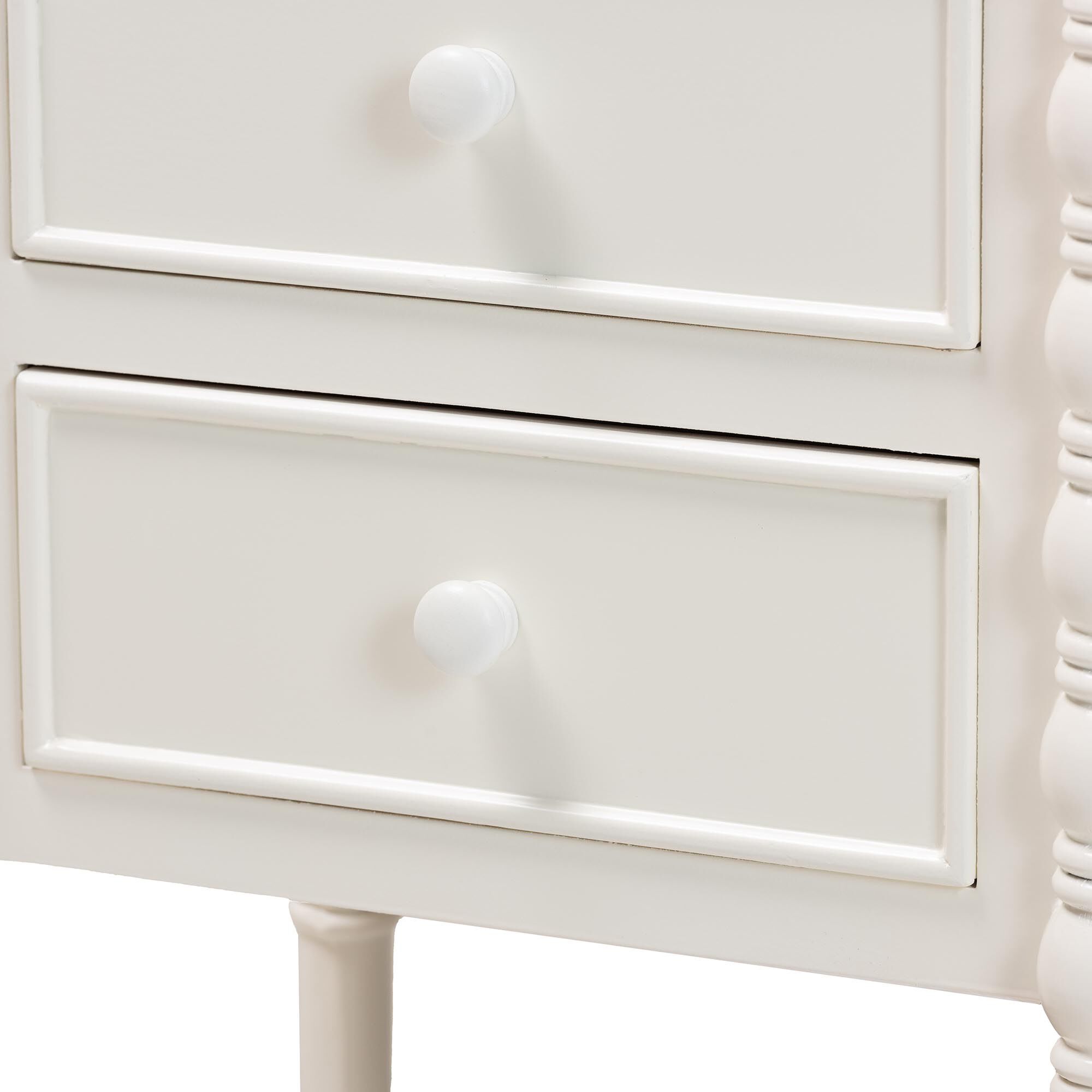 Malinda Classic White Wood 3-Drawer End Table with Spindle Legs, WHITE, alternate image number 6