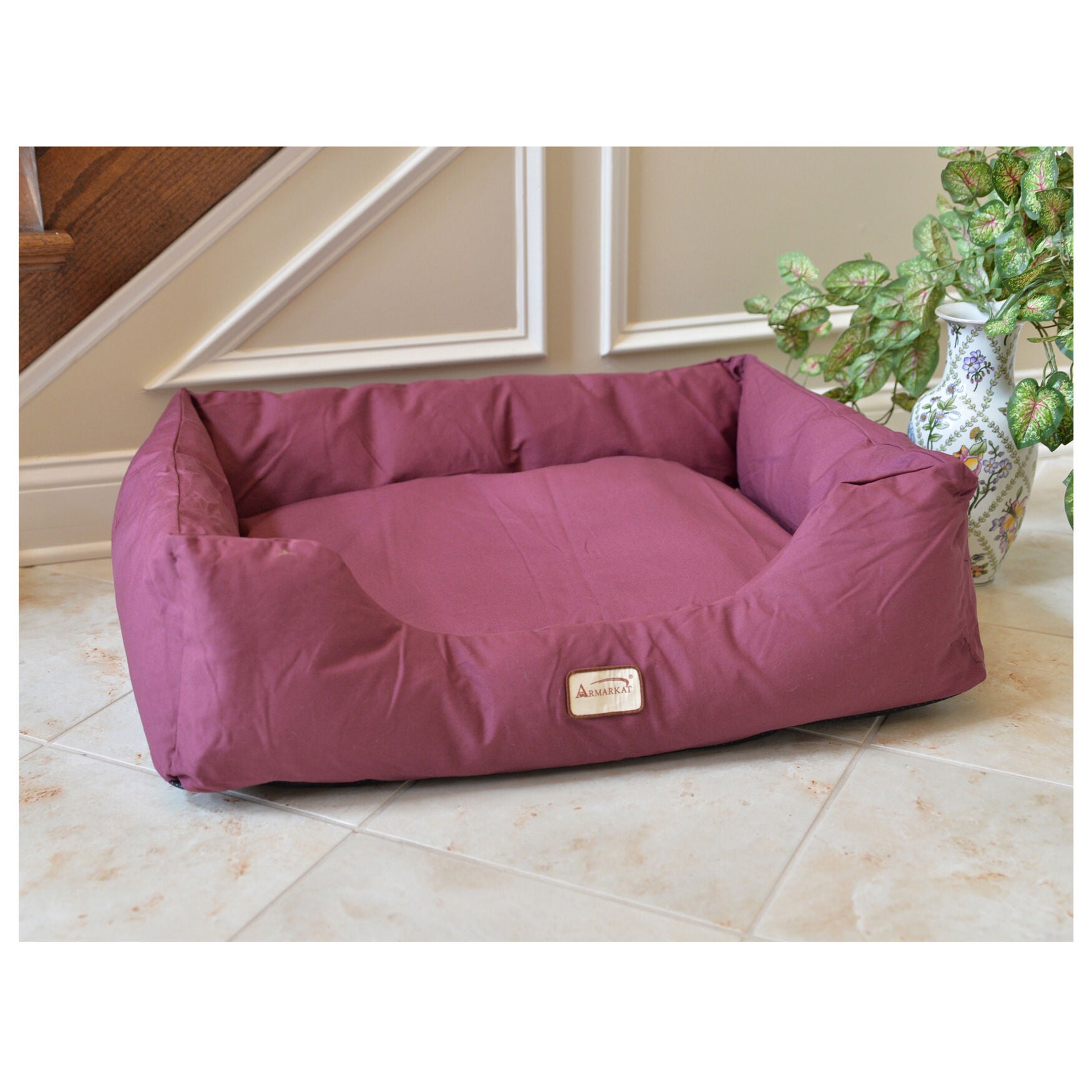 Bolstered Dog Bed, Anti-Slip Pet Bed, Burgundy, X-Large, , on-hover image number 1