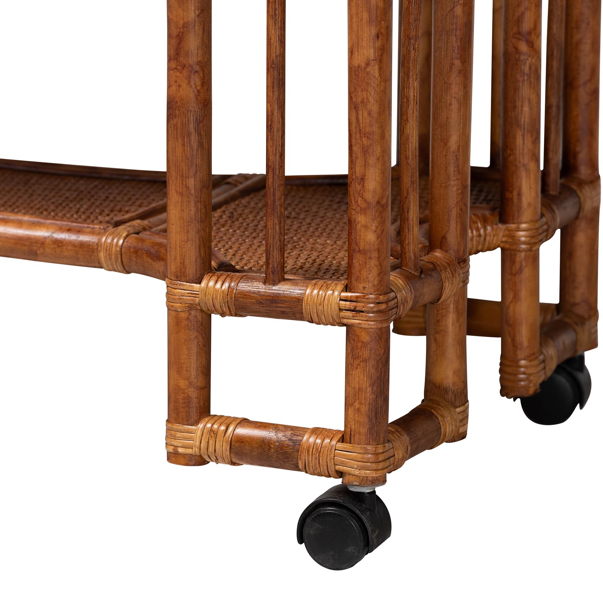 Tahlia Marbled Tortoise Rattan Kitchen Cart with Open Shelf, BROWN, alternate image number 6