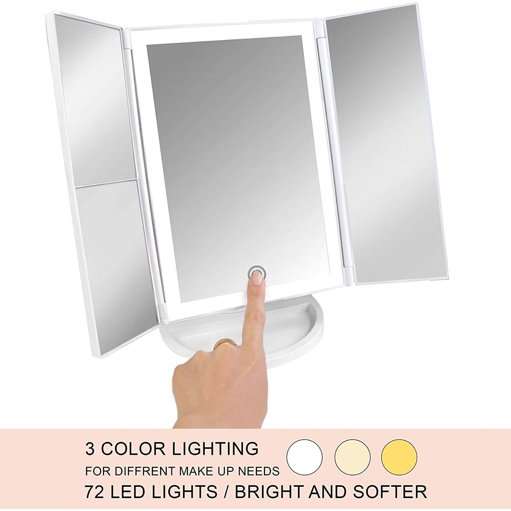 Tri-Fold Makeup Mirror With 3-Color Led Lighting, , alternate image number 7