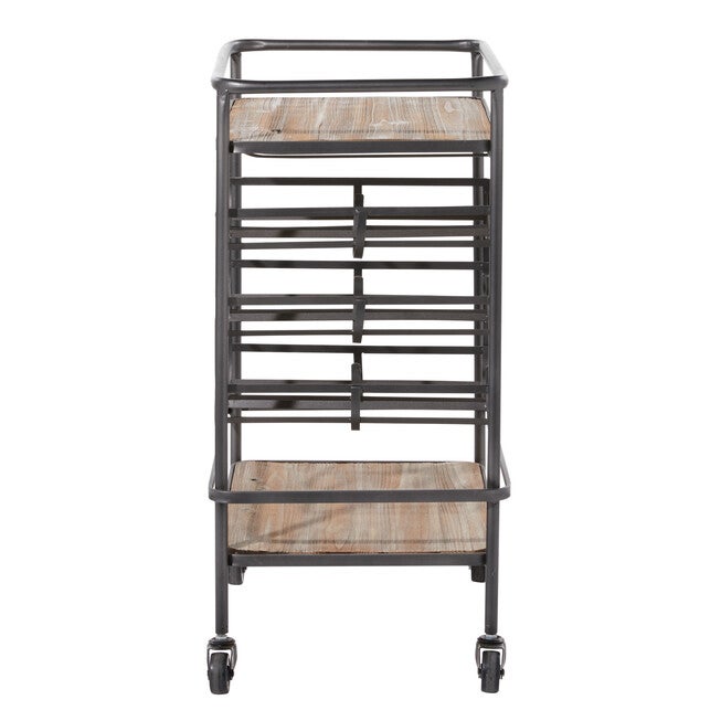 Brown Chinese Fir and Metal Industrial Bar Cart, 30x20x15, , alternate image number null