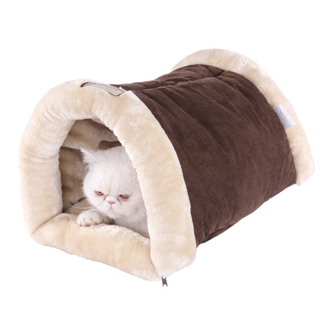 Faux Suede Fur Cat Tunnel Cave Mat, BEIGE, hi-res image number 0