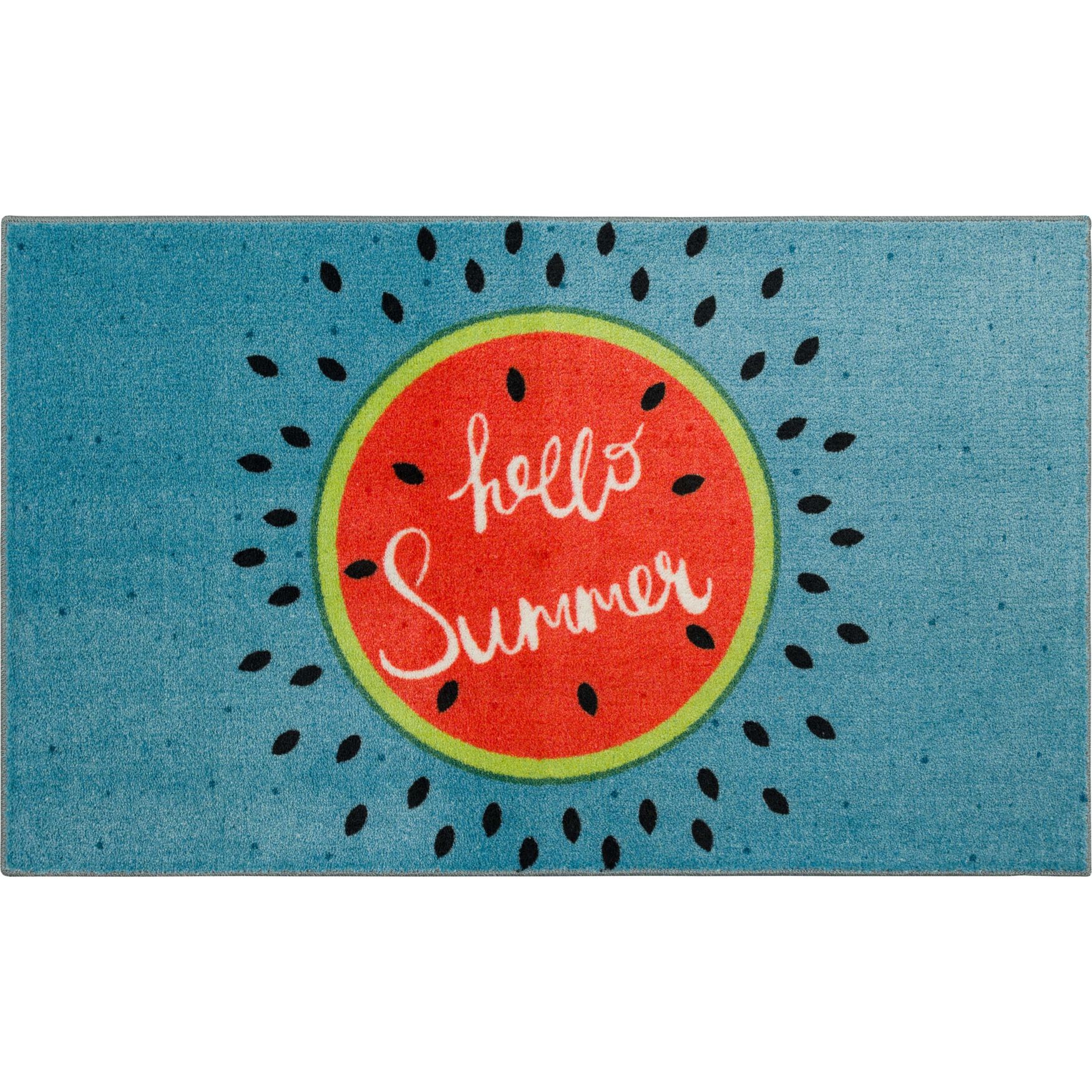 Hello Summer Aqua Kitchen Rug - Festive Design, Aqua | Woman Within