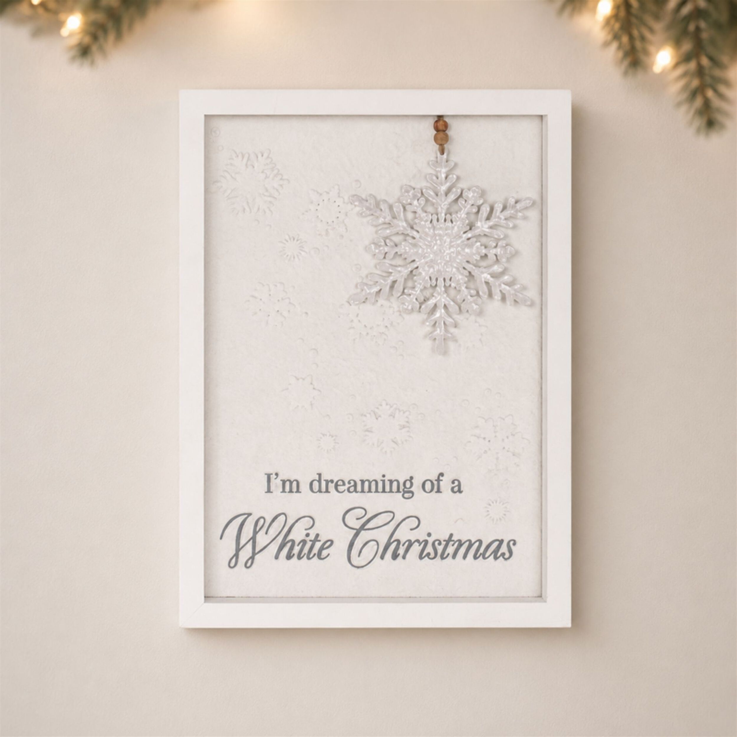 Dreaming of a White Christmas Snowflake Sign 12 inchesH, WHITE, alternate image number 1
