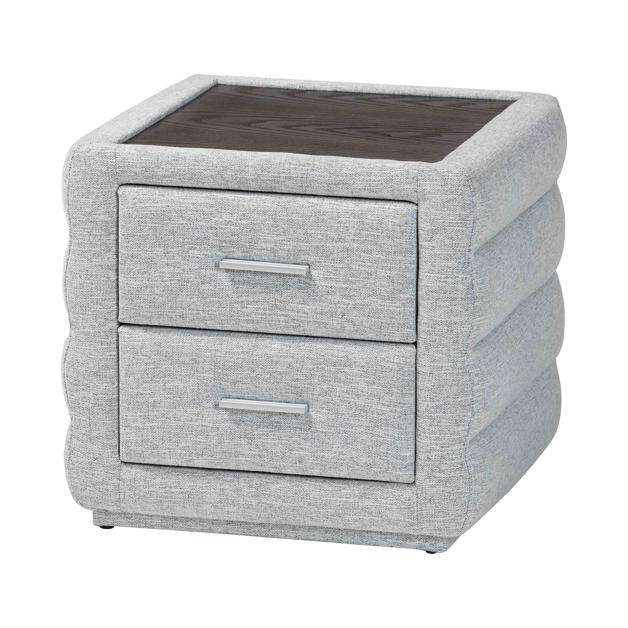 Cadmus Modern Light Grey Channel-Tufted Fabric 2-Drawer Nightstand, GREY, alternate image number 1