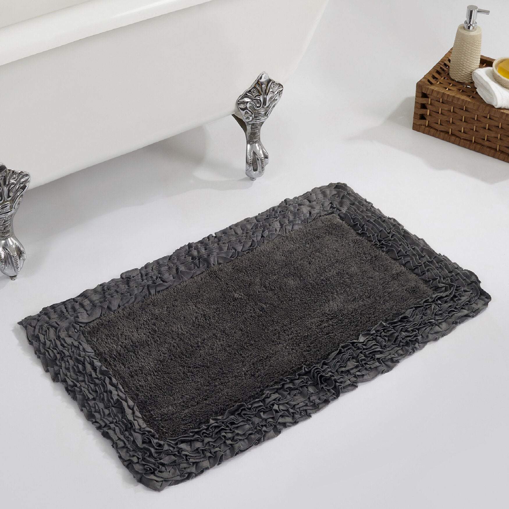 Shaggy Border Bath Rug Mat, 21 inches X 34 inches, GRAY, hi-res image number 0