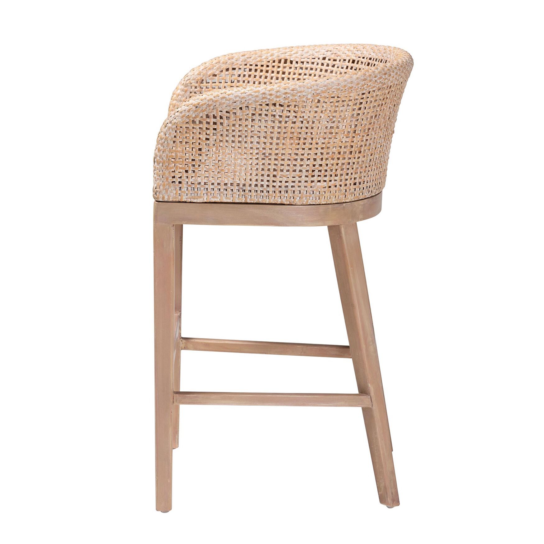 Papua Modern Bohemian Antique White Washed Rattan and Mahogany Wood Counter Stool, , alternate image number 8