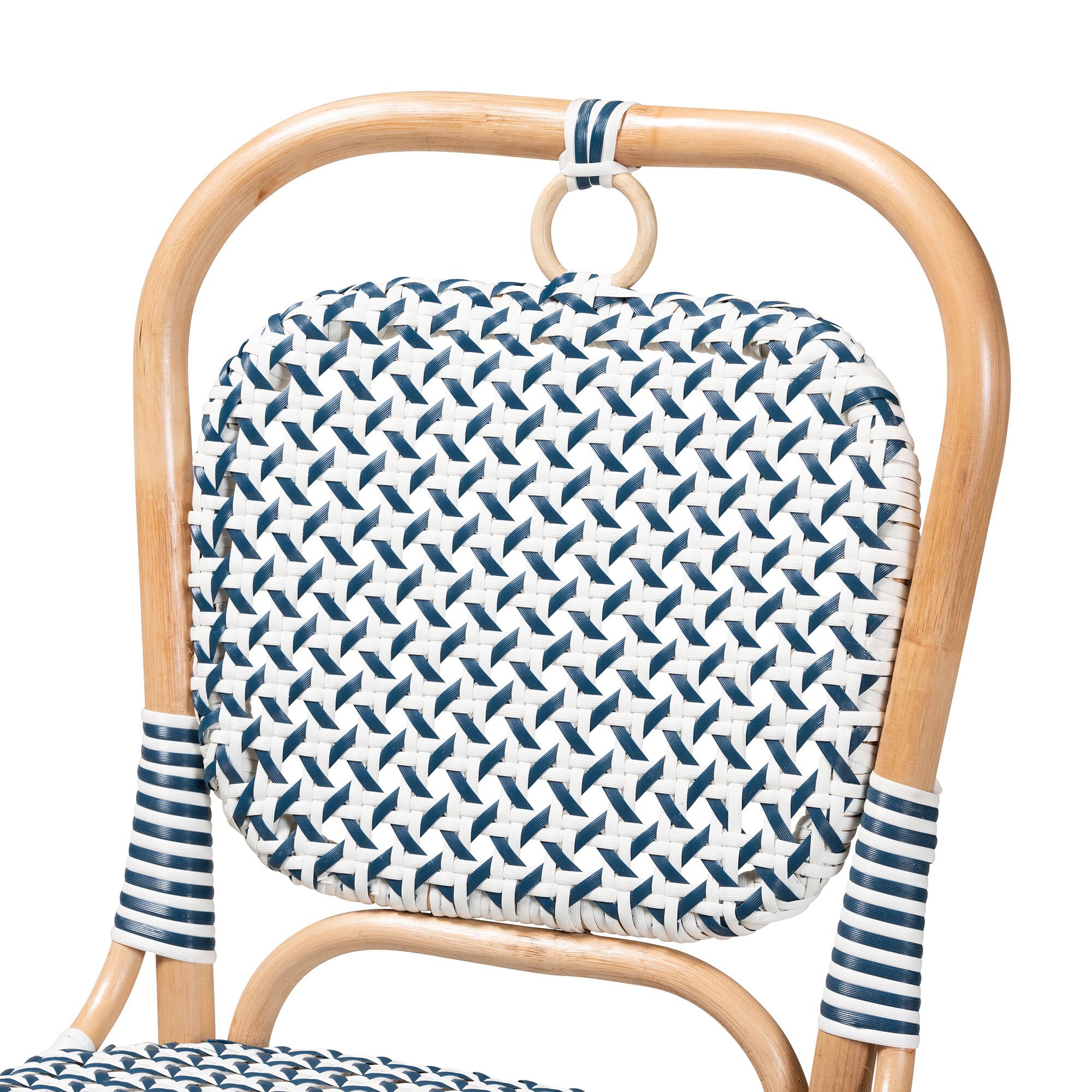 Luciana Modern French Blue and White Weaving Natural Rattan Bistro Chair, BLUE, alternate image number 6