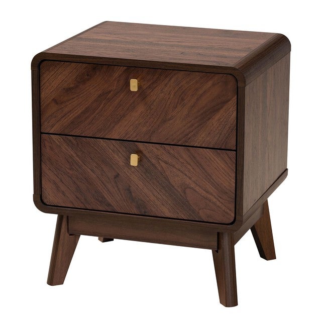 Markell Mid-Century Transitional Walnut Brown Finished Wood 2-Drawer Nightstand, WALNUT BROWN, hi-res image number null