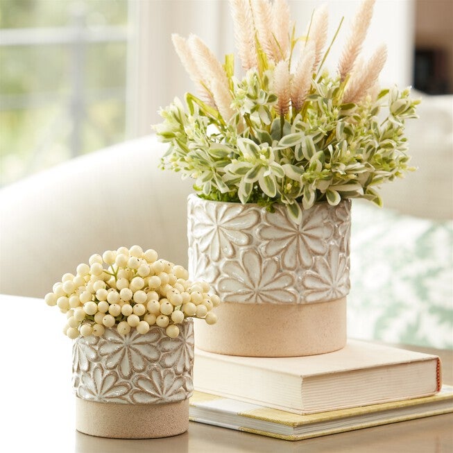 Ceramic Floral Planter (Set of 2), GREY/BEIGE, alternate image number null