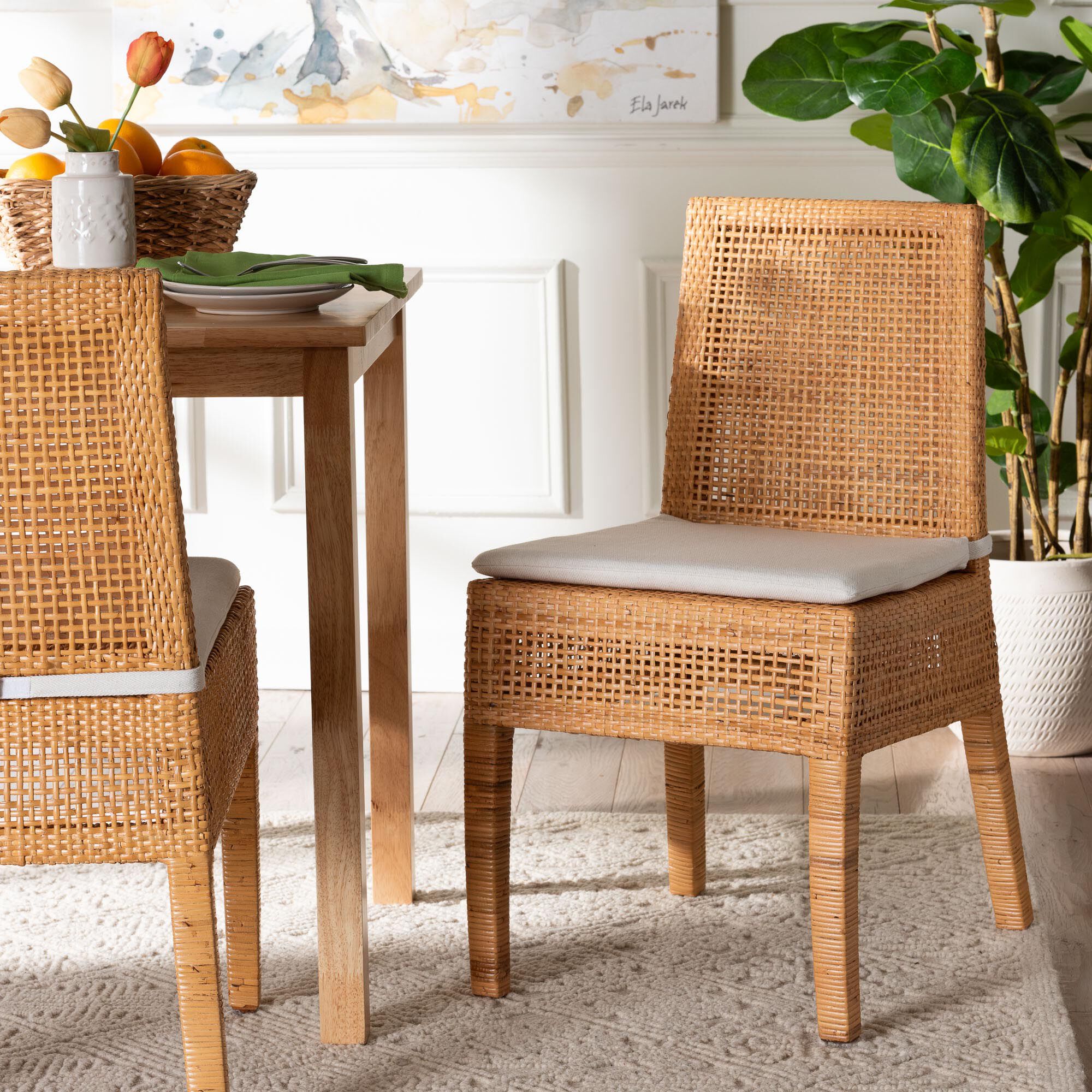 Morris Bohemian Light Honey Rattan Dining Chair, HONEY, hi-res image number 0