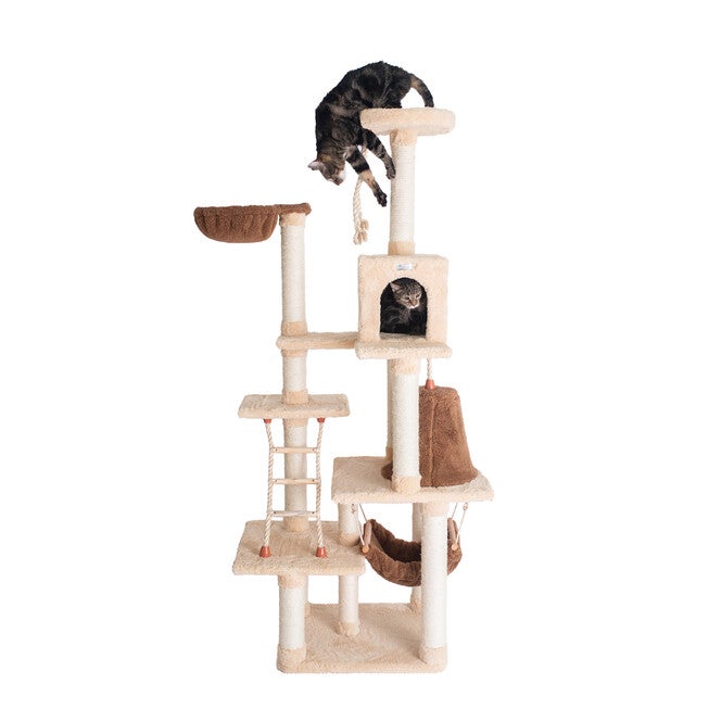 Real Wood 78 inches Cat Climber Play House Ffurniture With Playhouse, Lounge Basket, , alternate image number 5