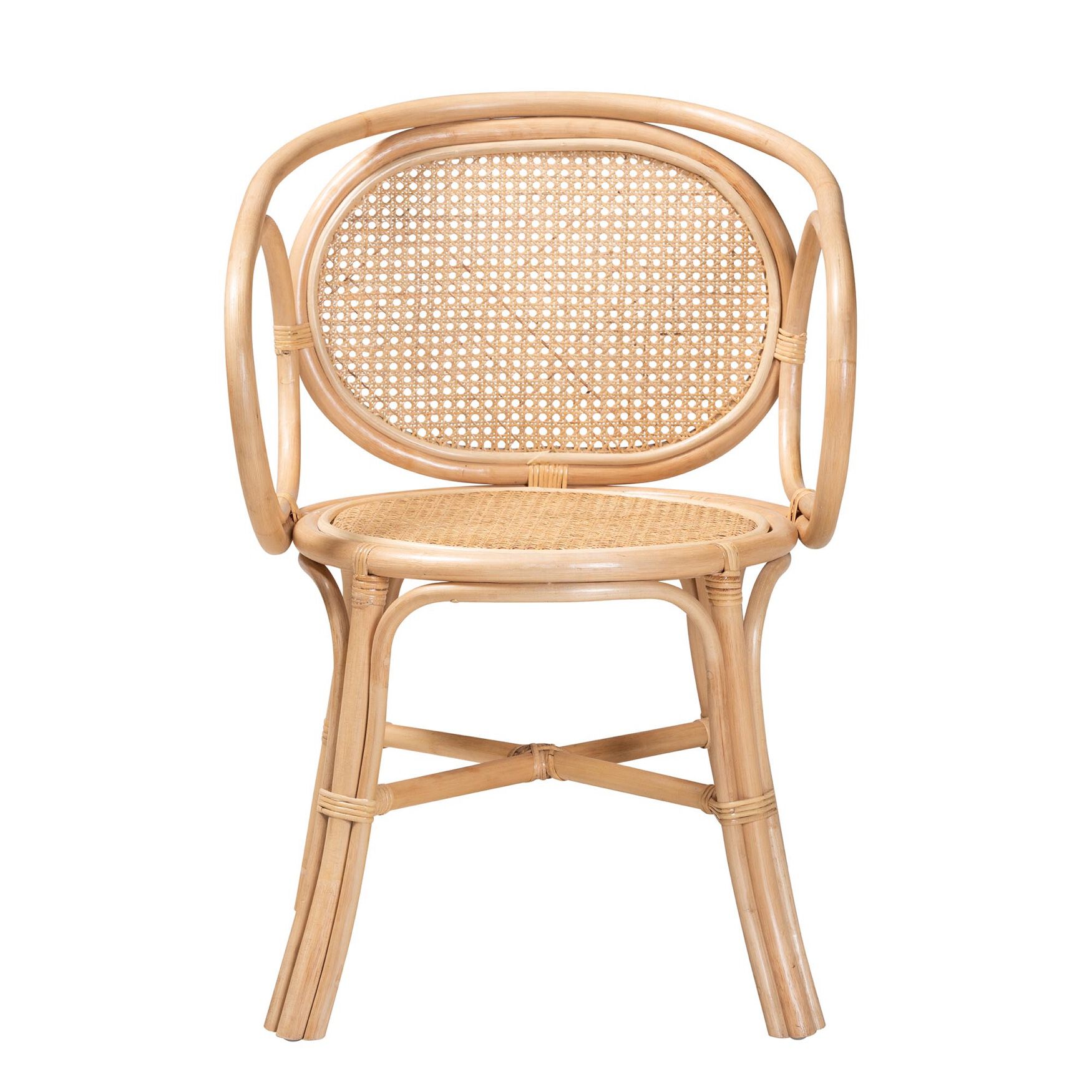 Palesa Modern Bohemian Two-Tone Black And Natural Brown Rattan Dining Chair, , on-hover image number 1