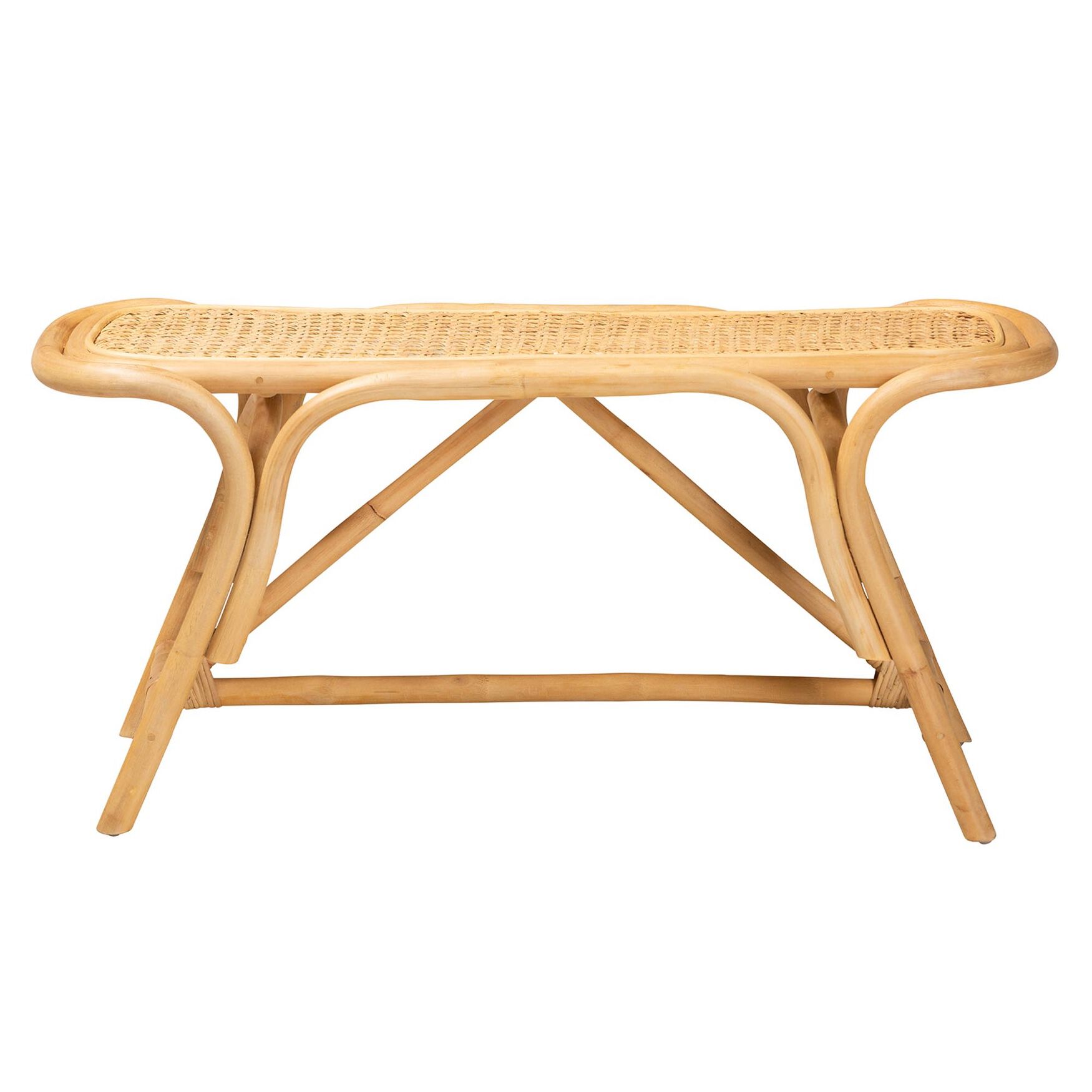 Septa Modern Bohemian Natural Brown Rattan Accent Bench, , on-hover image number 1