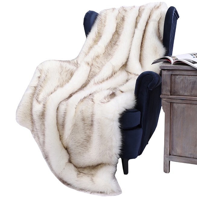 Battilo Home Luxury Fox Faux Fur Warm Elegant Cozy Throw Decorative Blanket Bed Sofa Blanket, 60 inches x 80 inches, WHITE, hi-res image number null