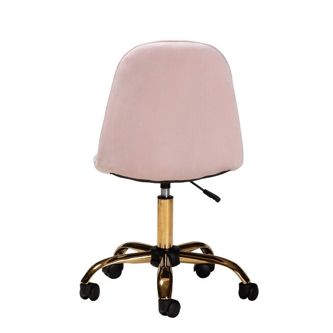 Kabira Contemporary Glam And Luxe Blush Pink Velvet Fabric And Gold Metal Swivel Office Chair, , alternate image number 9