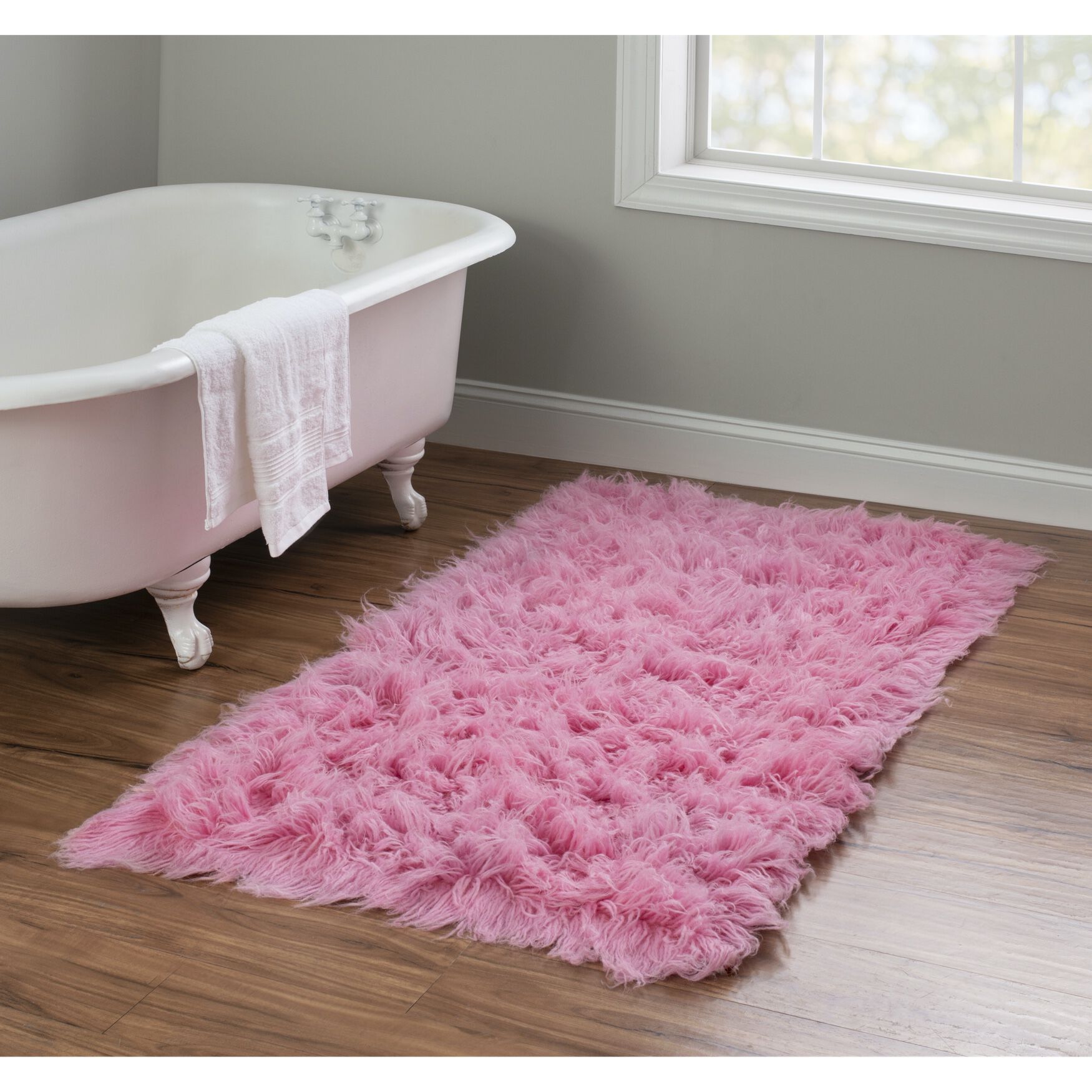 Flokati Pastel Pink Rug, , on-hover image number 1