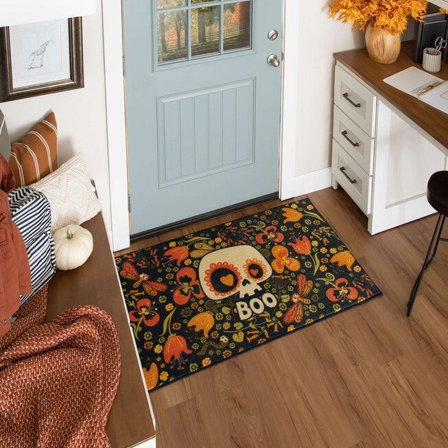 Flower Boo Skull Multi Kitchen Rug, , alternate image number null