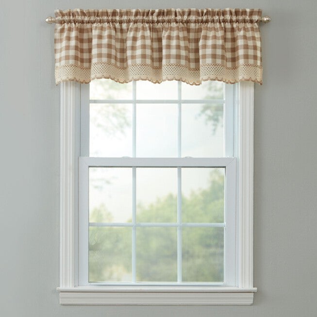 Buffalo Check Rod-Pocket Valance, TAUPE, hi-res image number 0