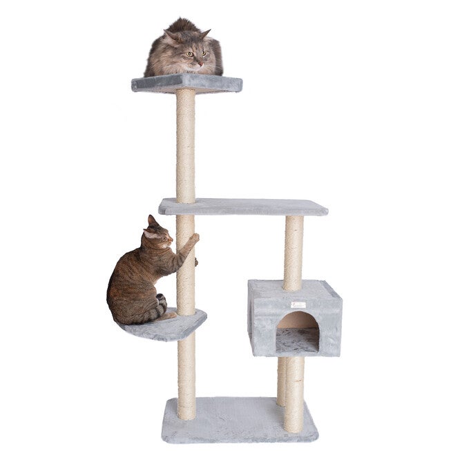Gleepet 57 inches Real Wood Cat Tree With Condo And Perch, SILVER, hi-res image number null