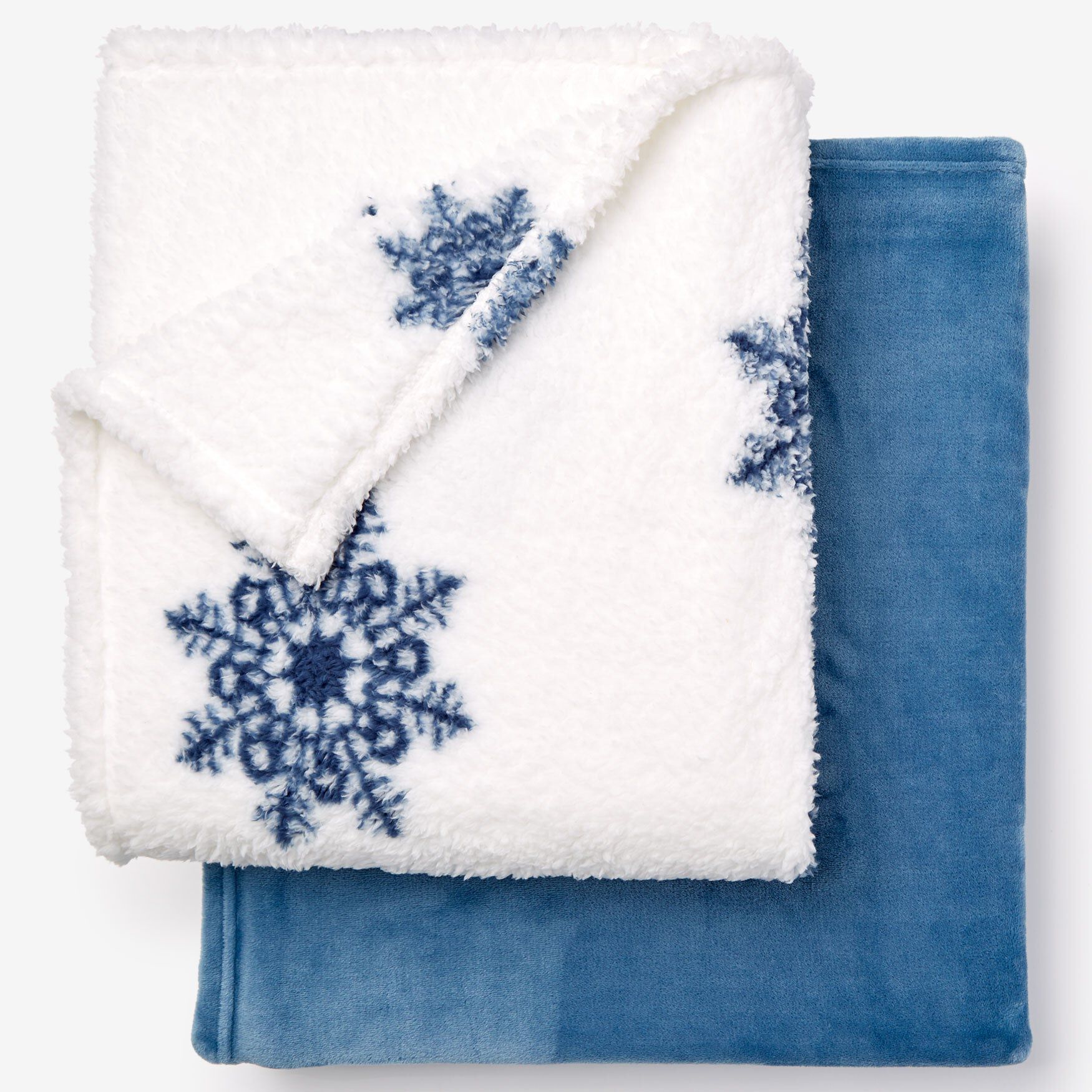 Fleece Blanket + Free Throw, BLUE SNOWFLAKE, hi-res image number 0