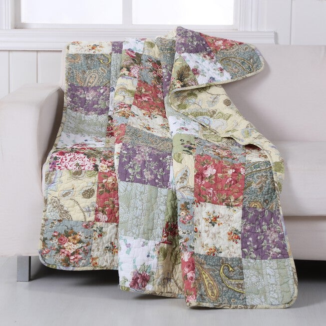Blooming Prairie Patchwork Quilted Throw Blanket, MULTI, hi-res image number 0
