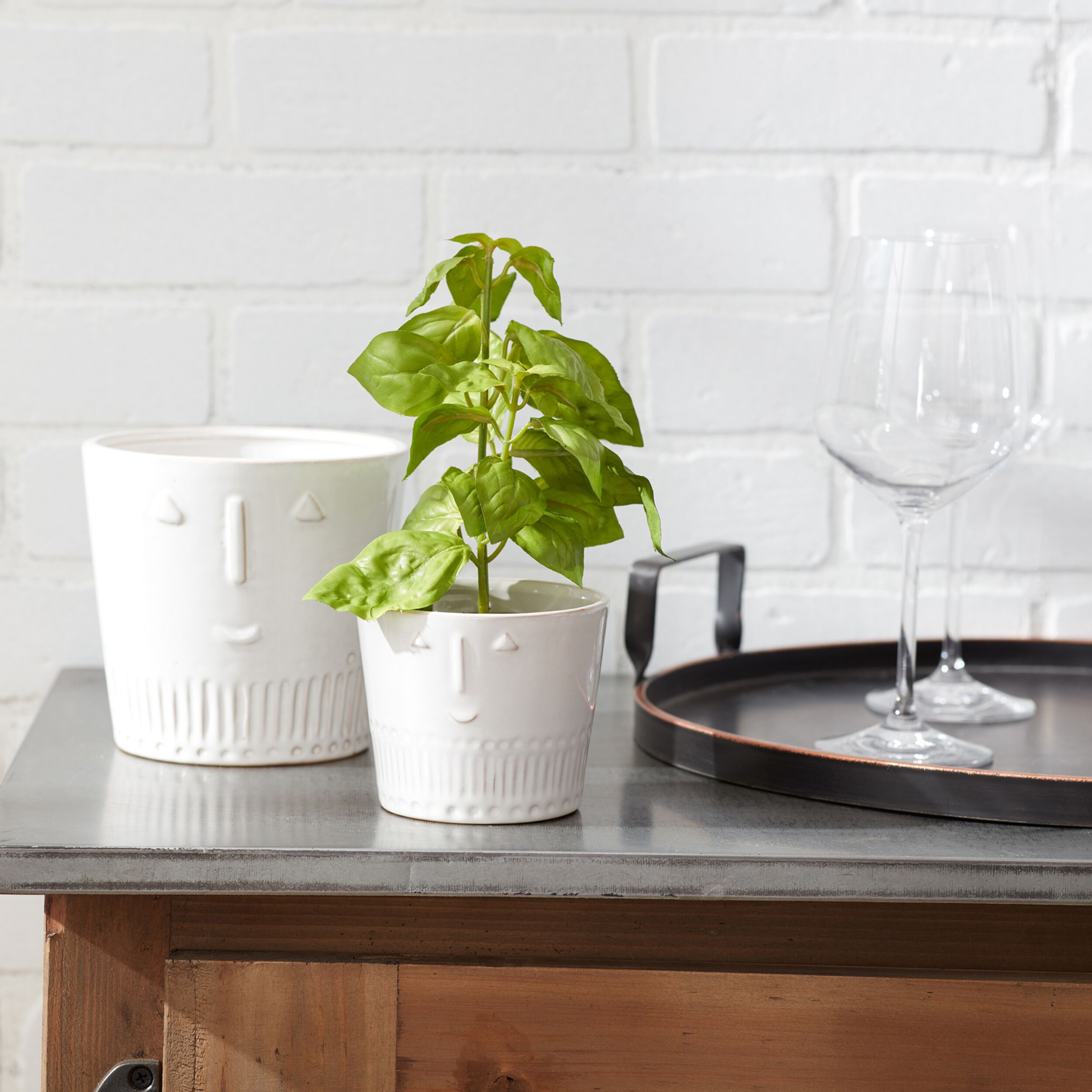 Porcelain Face Planter (Set of 2), WHITE, alternate image number 2