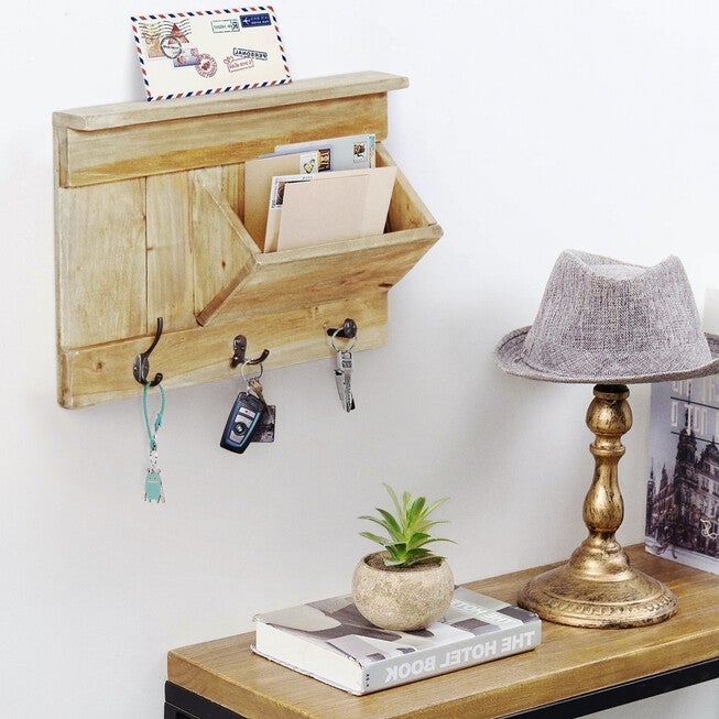 Java Rustic Wooden Wall Shelf Cubby Rack, NATURAL, hi-res image number 0