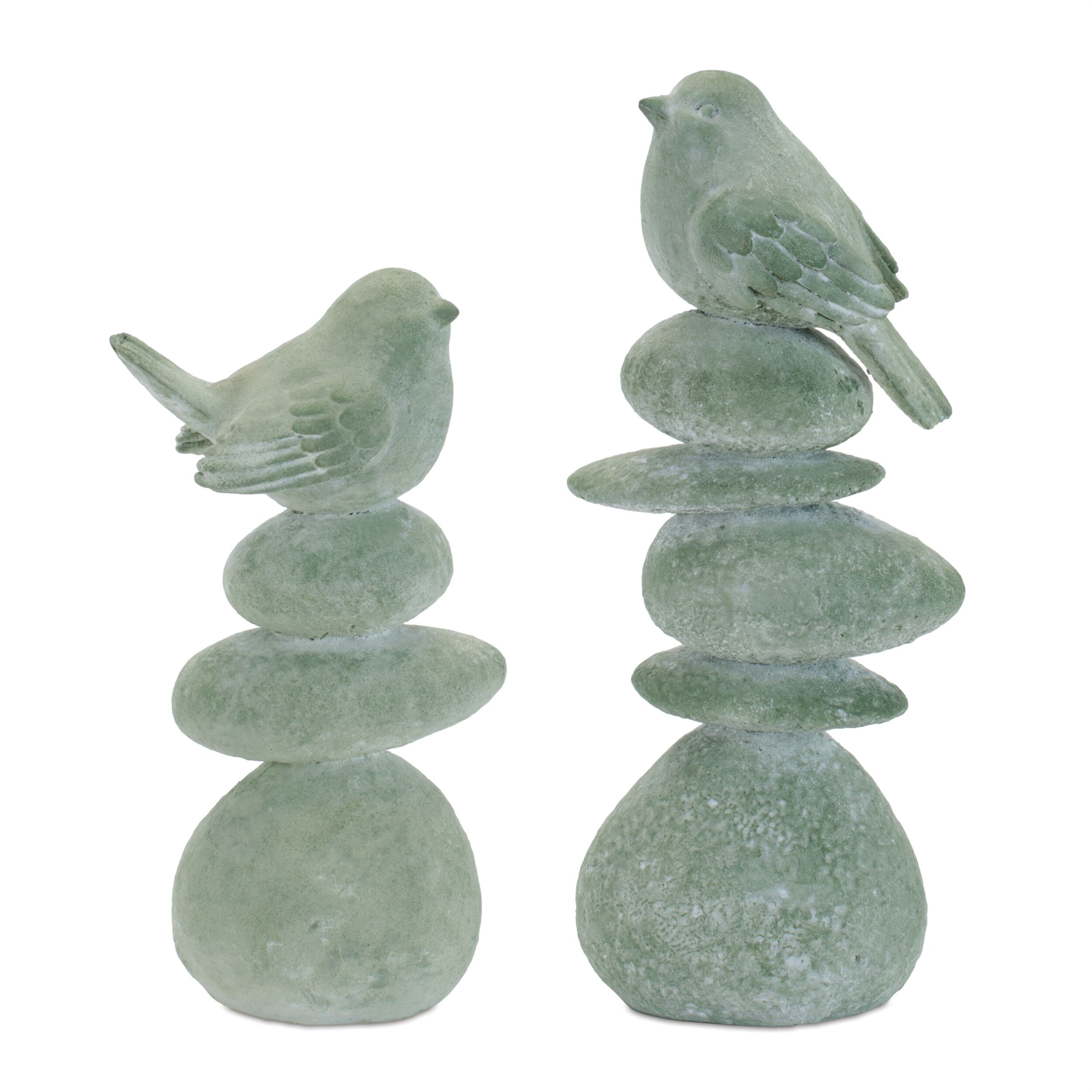 Bird on Rock Stack Figurine Set of 4, GREEN, hi-res image number 0