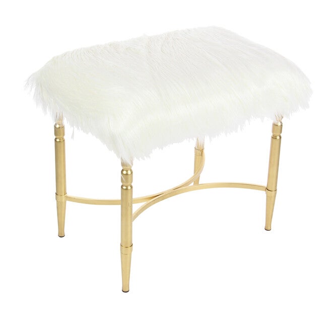 Gold Fur and Metal Contemporary Stool, 20x26x18, GOLD, hi-res image number 0