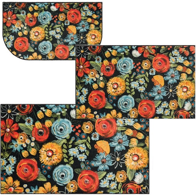 Chalkboard Flowers Kitchen Rug, , alternate image number null