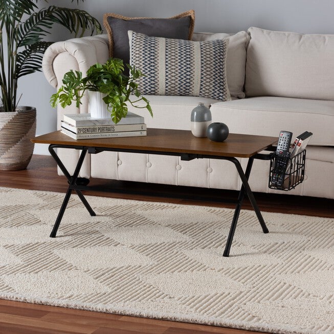Mariela Natural Brown And Black Low Profile Coffee Table With Basket, , alternate image number 6