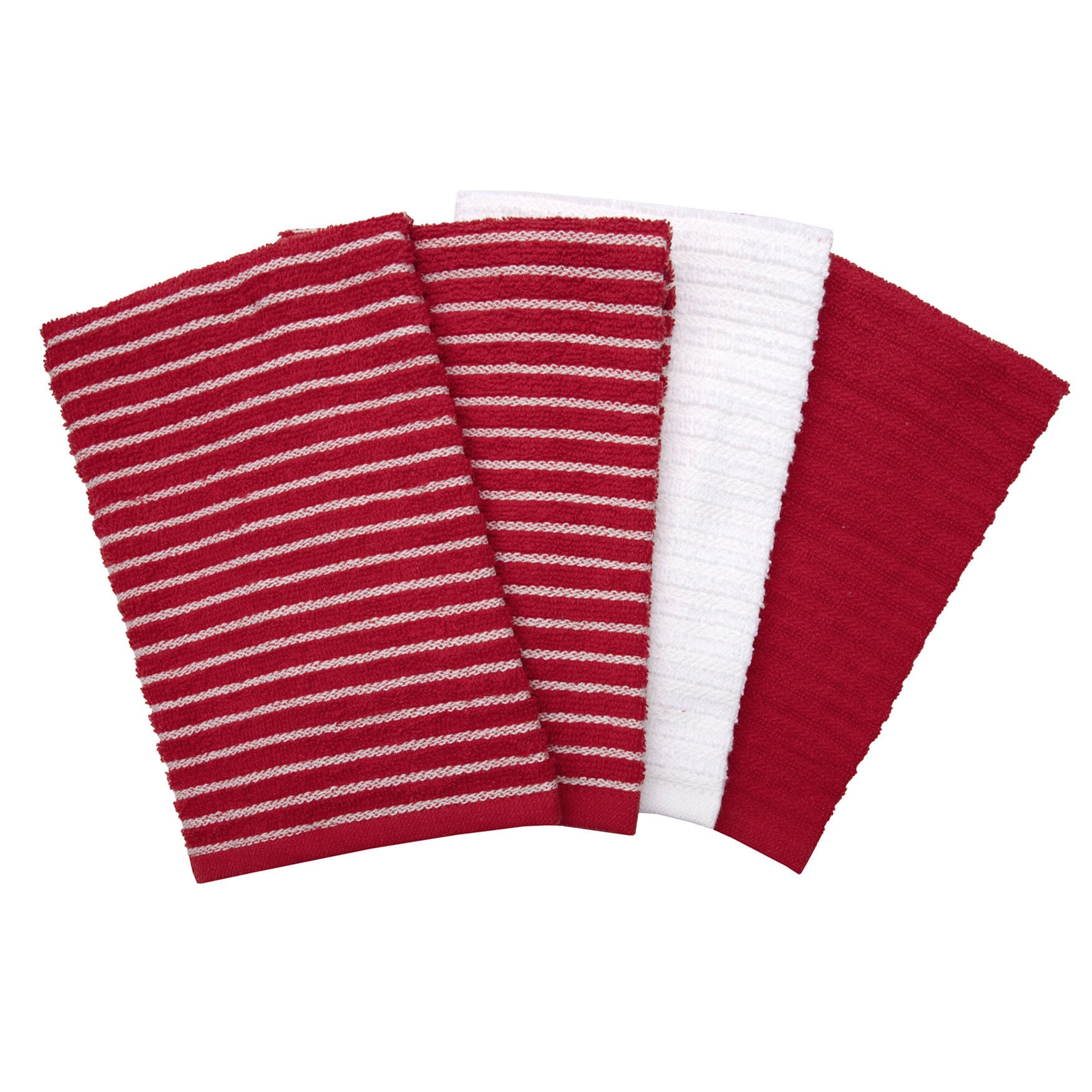 Horizontal Stripe Bar Mop Towels, Set Of 4 Kitchen Towel, RED, hi-res image number 0