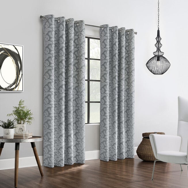 Patricia Blackout Grommet Curtain Panel, SILVER, hi-res image number 0
