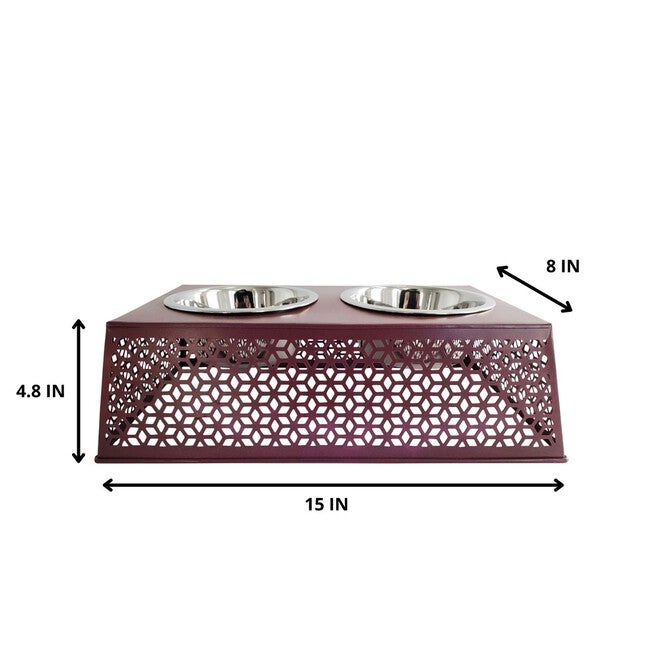 Plum Wine Raised Pet Dog Feeder with Bowls, , alternate image number 3