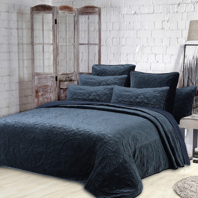Joanna Velvet Quilt Set, BLUE, hi-res image number 0