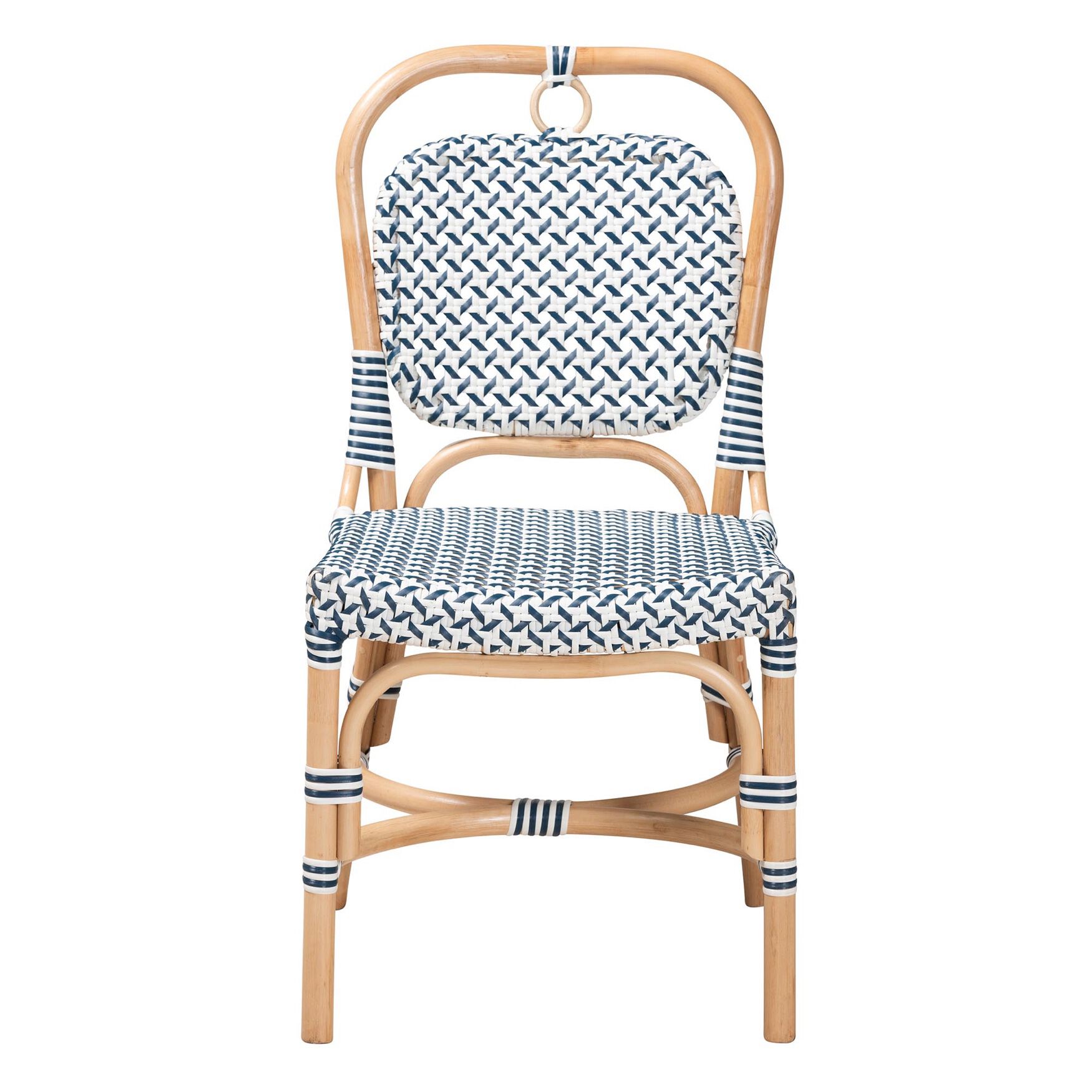 Luciana Modern French Blue and White Weaving Natural Rattan Bistro Chair, , on-hover image number 1
