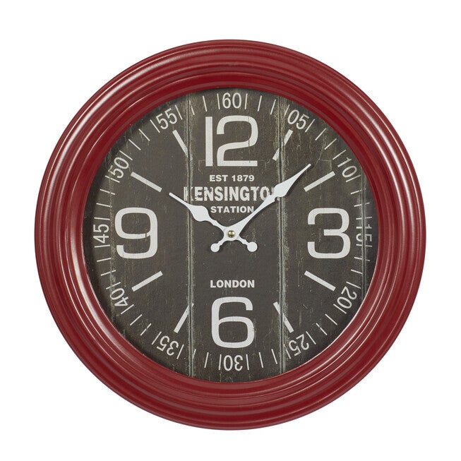 Round Red Wood Kensington Station Wall Clock, RED, hi-res image number null