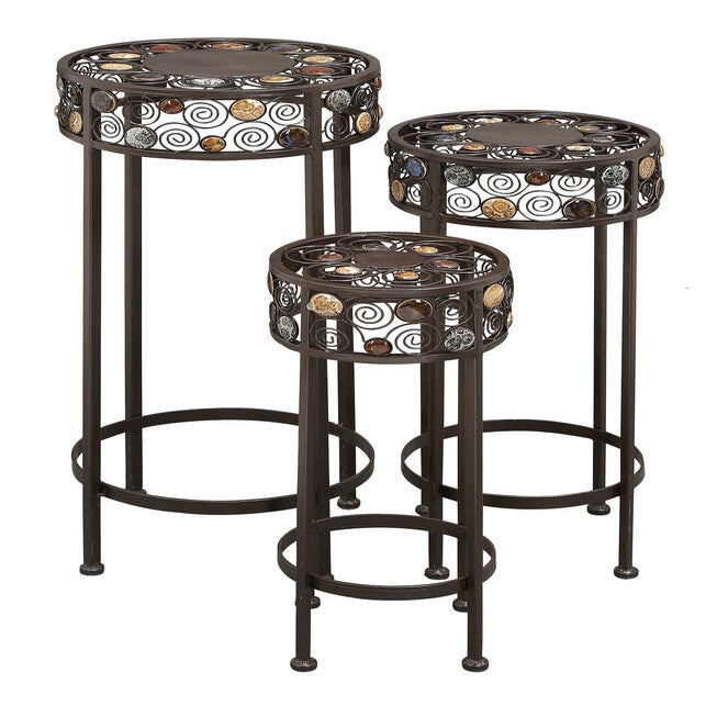 Set Of 3 Black Metal Traditional Plantstand, BLACK, hi-res image number null