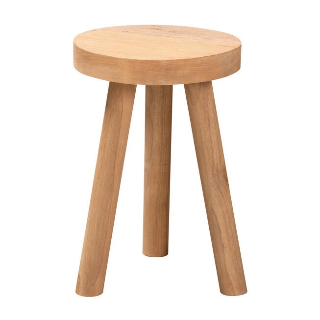 Terah Mid-Century Modern Natural Brown Teak Wood Ottoman Footstool, , on-hover image number null
