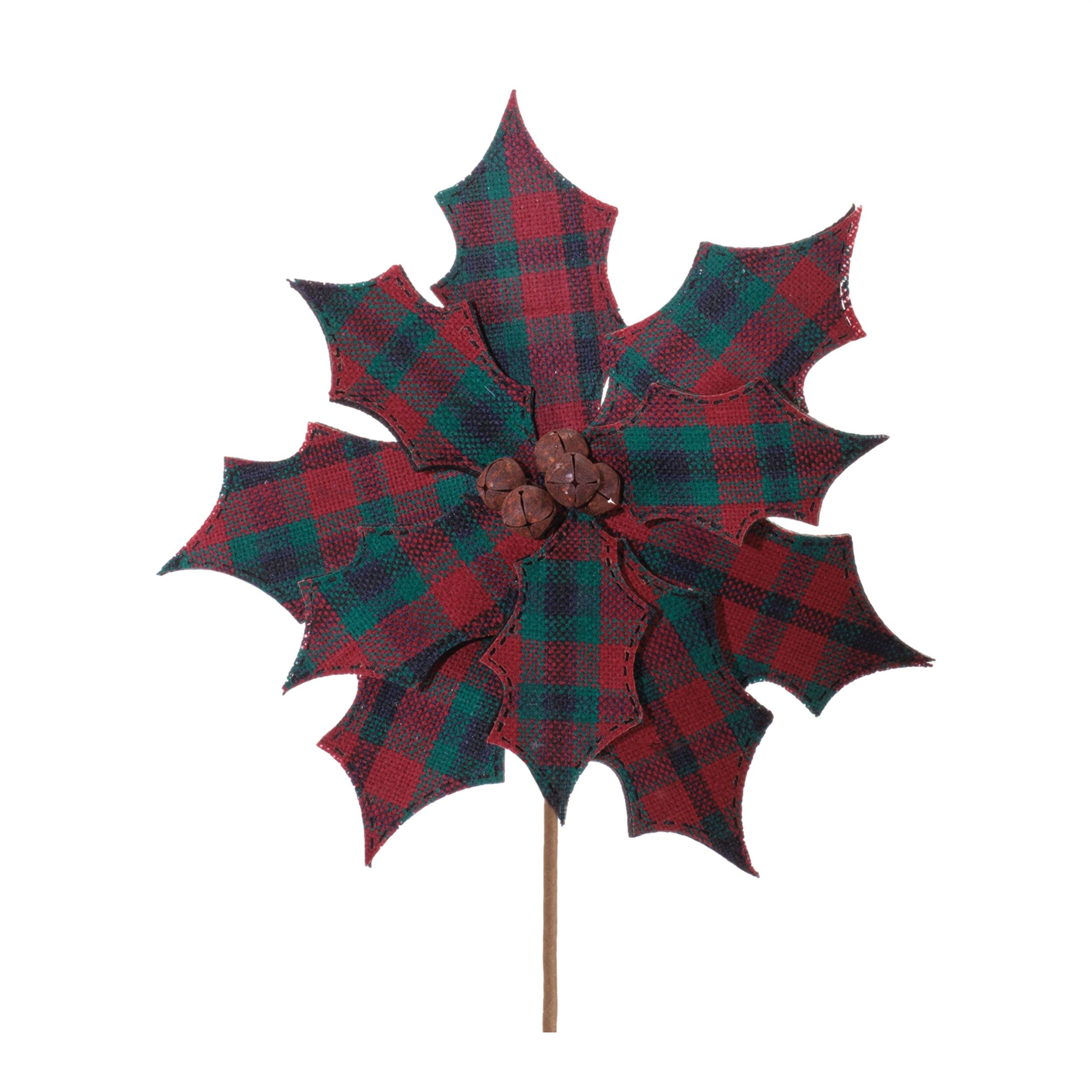 Plaid Poinsettia Stem (Set of 2), RED GREEN, hi-res image number 0