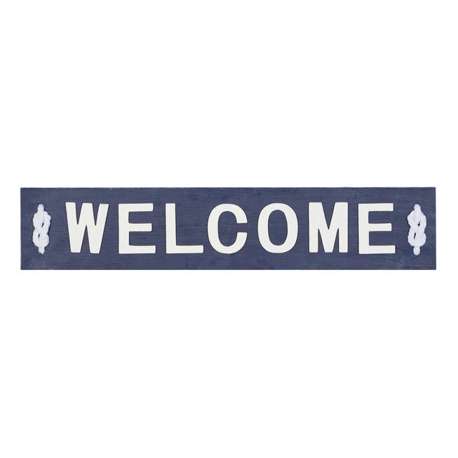 Coastal Blue And White Wood And Metal Welcome Sign, BLUE, hi-res image number null