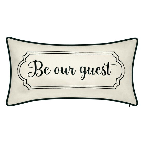 Celebrations ""Be Our Guest"" Embroidered Decorative Pillow , OYSTER BLACK, hi-res image number null