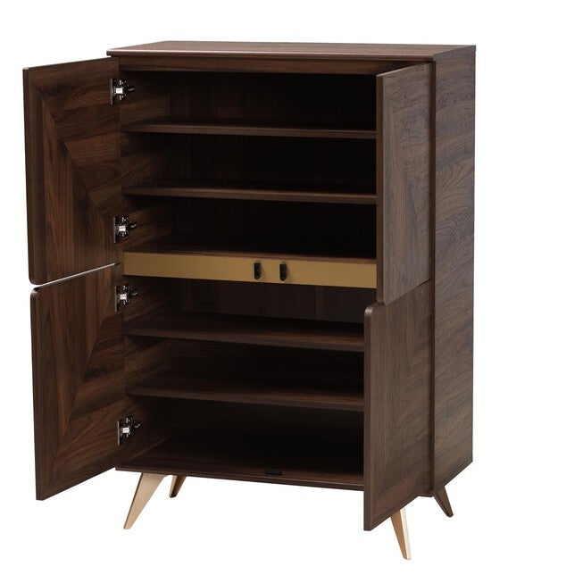 Graceland Mid-Century Modern Transitional Walnut Brown Finished Wood Shoe Cabinet, , on-hover image number 1