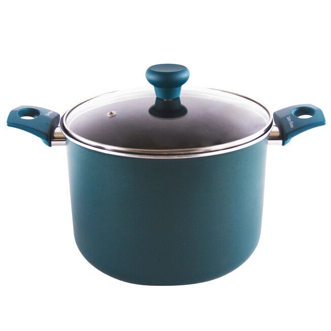 8 Quart Non Stick Aluminum Stock Pot With Lid, SEA GREEN, hi-res image number 0