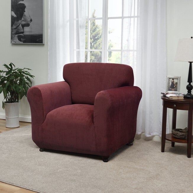 Kathy Ireland Knit Pique Chair Slipcover Furniture Protector, BURGUNDY, hi-res image number 0